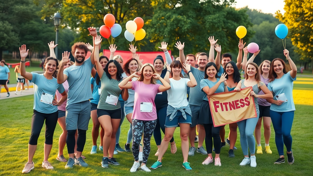 Community group celebrating success and enjoying the benefits of regular physical activity in a lively park