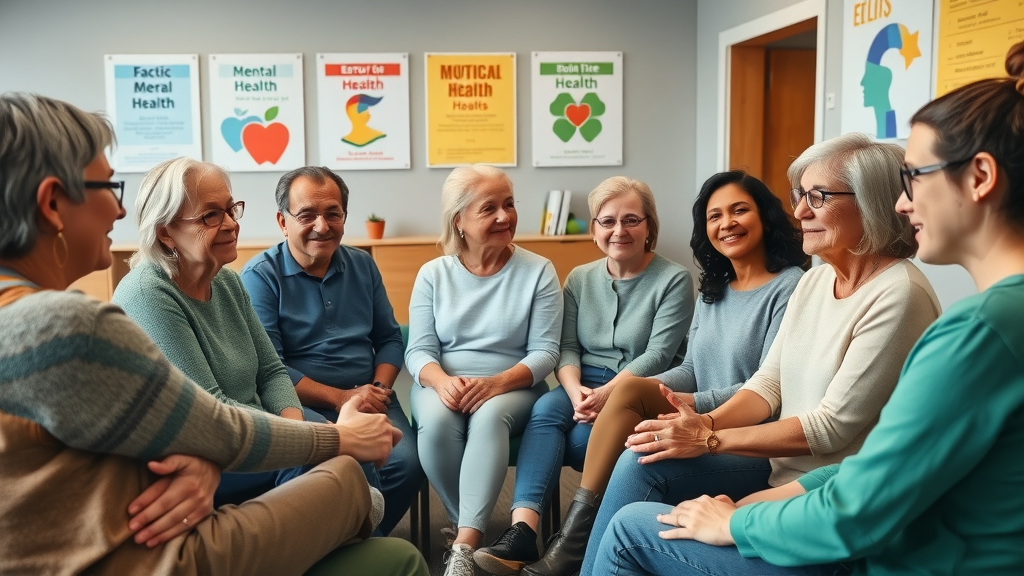 diverse group of adults offering psychological support in a group therapy session at a modern community center