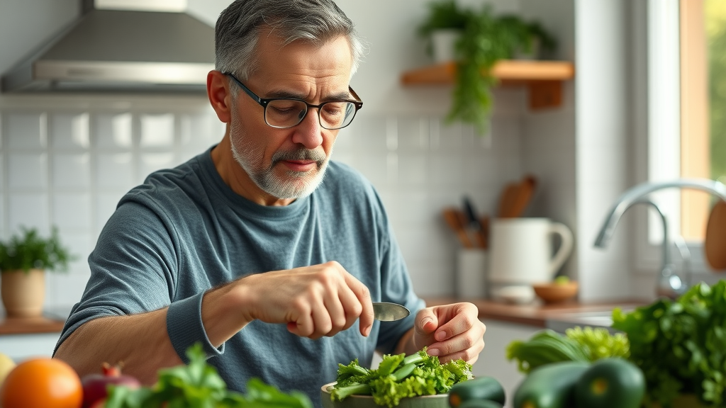 Adult with diabetes preparing a healthy meal for chronic disease prevention