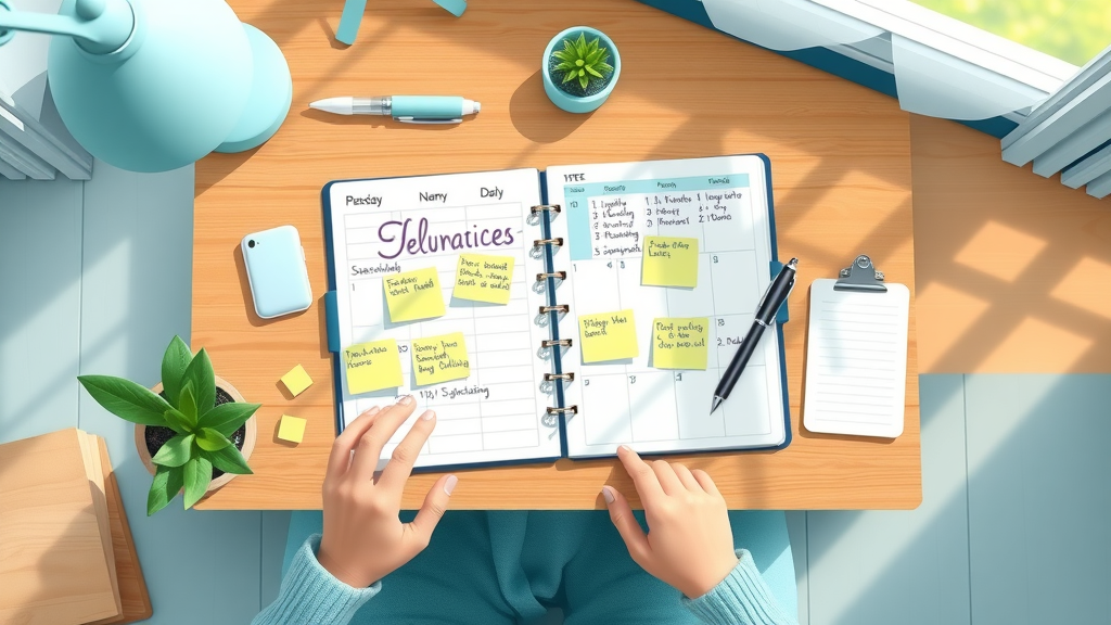 Organized weekly planner and meditation schedule to support consistent mindfulness practice