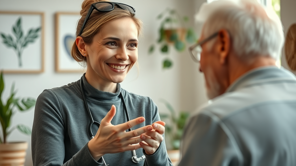 Compassionate local wellness expert forming connection with elderly person at wellness center, making a difference in real lives, health and wellness