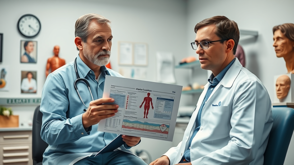 healthcare professional explaining chronic disease symptoms to patient, informative medical scene