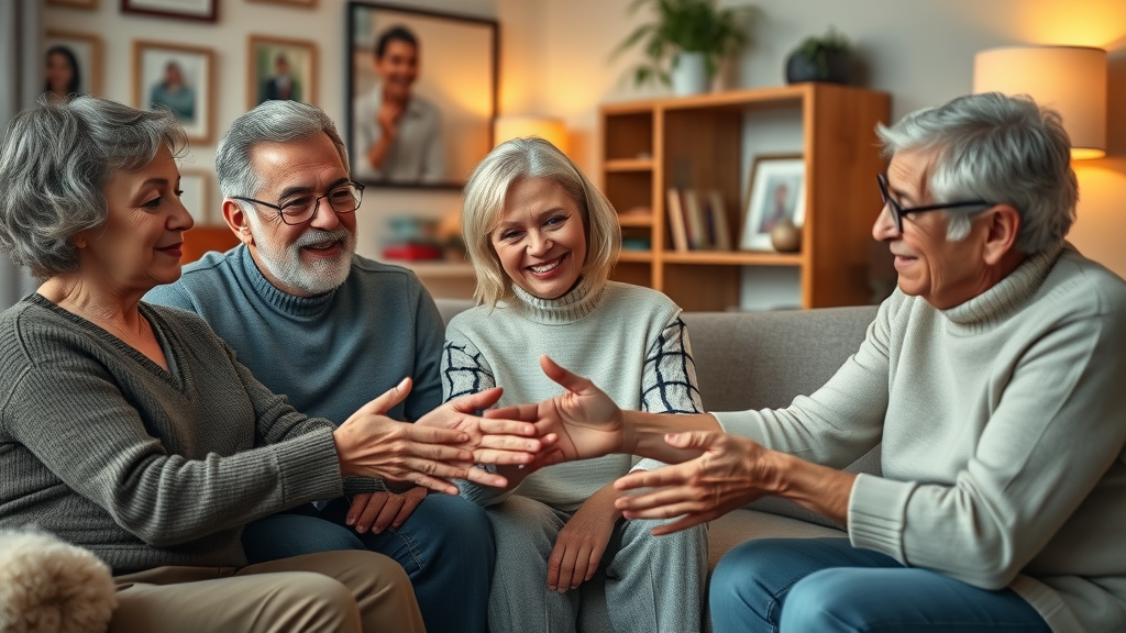 multigenerational family, supportive, sharing emotions in a counseling session, family therapy and counseling services in action, cozy private room, highly detailed