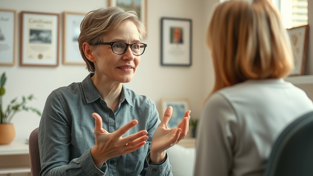 thoughtful wellness coach consulting a client in a tranquil wellness office, foundation for wellness