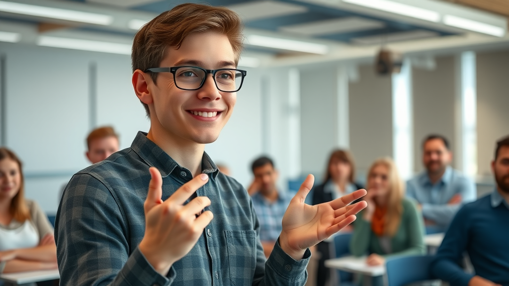mental health support workshop, young adult leader, modern conference room
