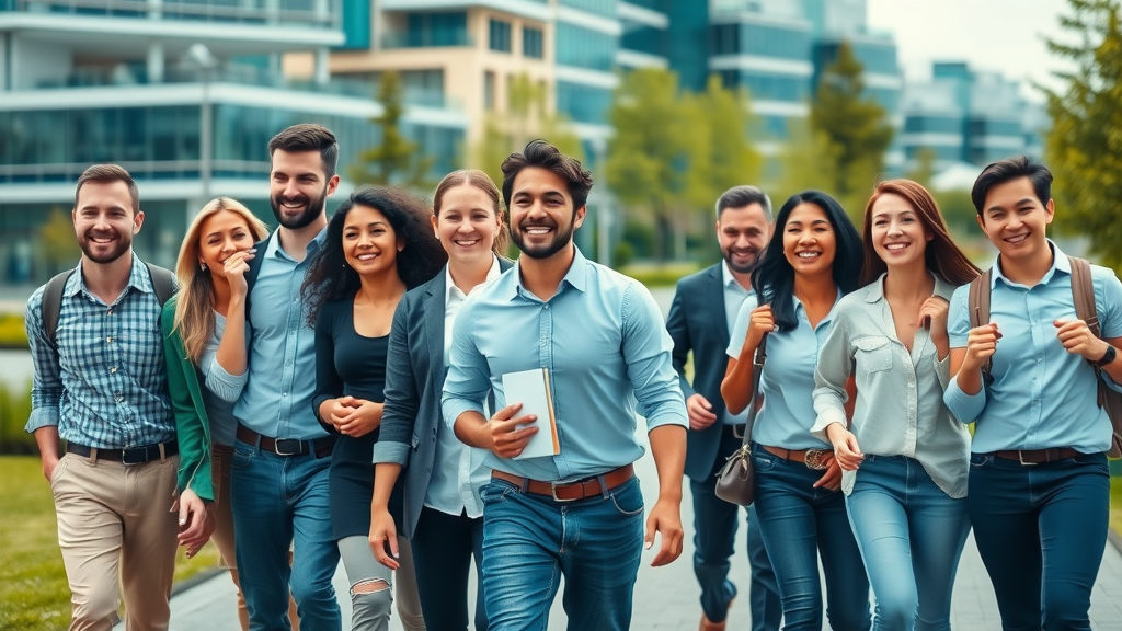 Diverse coworkers enjoying a walking meeting, making physical activity part of the workday