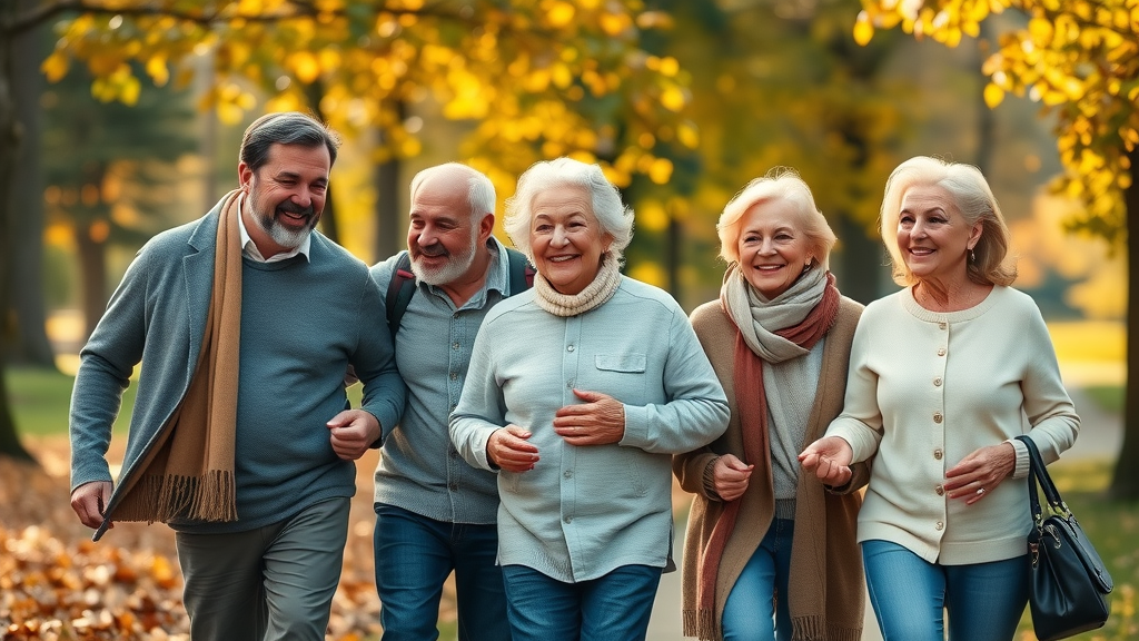 Inspiring multigenerational family enjoying outdoor walk, smiling expressions, walking together through a leafy park - health by age