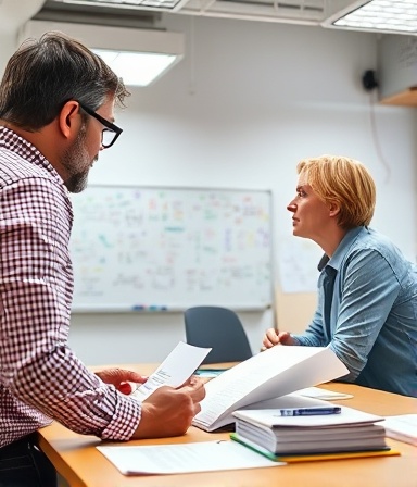 inquisitive grams advice, discussing strategies, explaining possibilities, photorealistic, open-plan workspace with whiteboards covered in notes, highly detailed, notes flipping on a desk, 24mm lens, vibrant colors, diffused ceiling lights, shot with a Canon EF 24mm f/1.4L II lens.