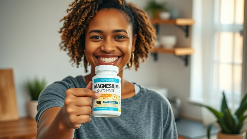 person giving a thumbs up with a bottle of magnesium glycinate