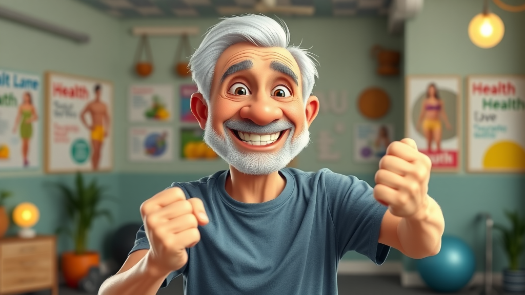 Active elderly man exercising with hand weights to manage age-related chronic conditions