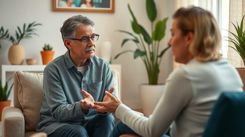 Thoughtful mental health counselor listening empathetically to a community member