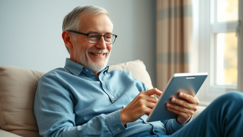 Middle-aged patient using telehealth for chronic condition support at home