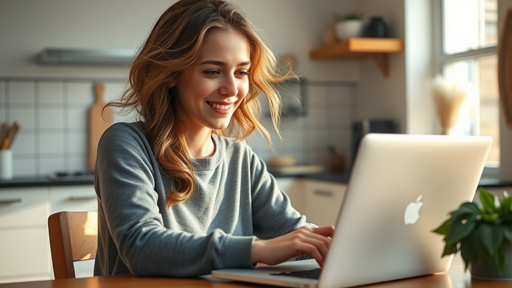 determined woman seeking psychological support online for mental health resources on her laptop at home