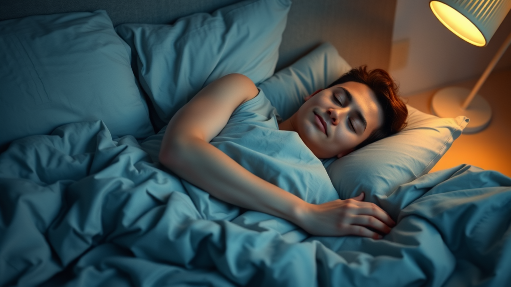 relaxed person in cozy bedroom preparing for quality sleep as key to holistic health