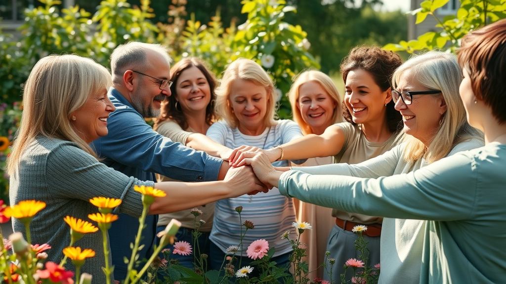 building emotional resilience community support group garden hands together