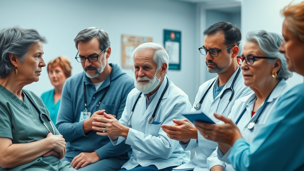 chronic diseases management at a modern clinic with patients and healthcare teams