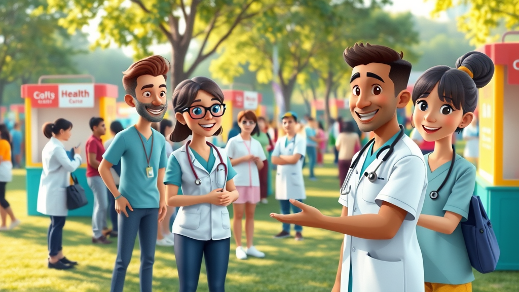 Healthcare volunteers checking community members at an outdoor health screening event