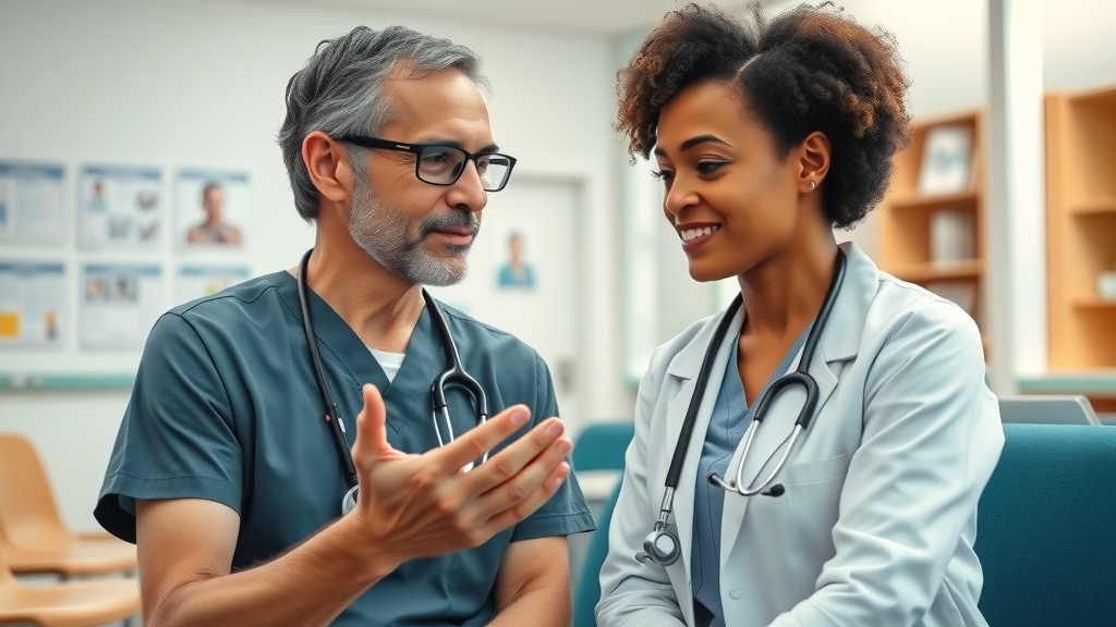 mental health and chronic disease - Compassionate healthcare professional listening to patient in clinic