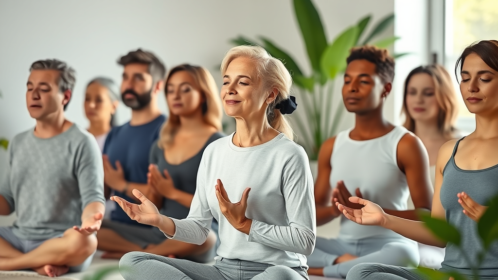 self-care strategies meditation health and wellbeing group in a wellness studio