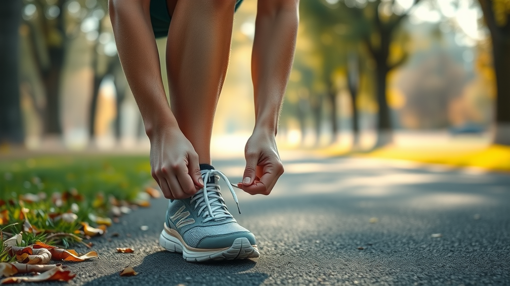 Young adult runner preparing for preventive wellness lifestyle with exercise on misty morning pathway