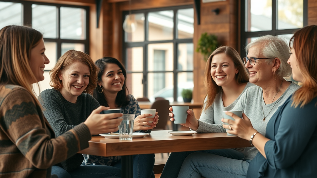 small group of friends joyfully connecting, demonstrating social support as a pillar of holistic health
