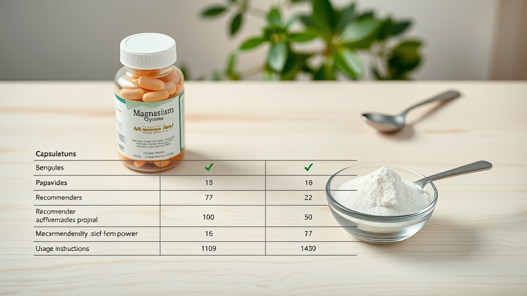 comparison table of magnesium glycinate capsules and powder forms