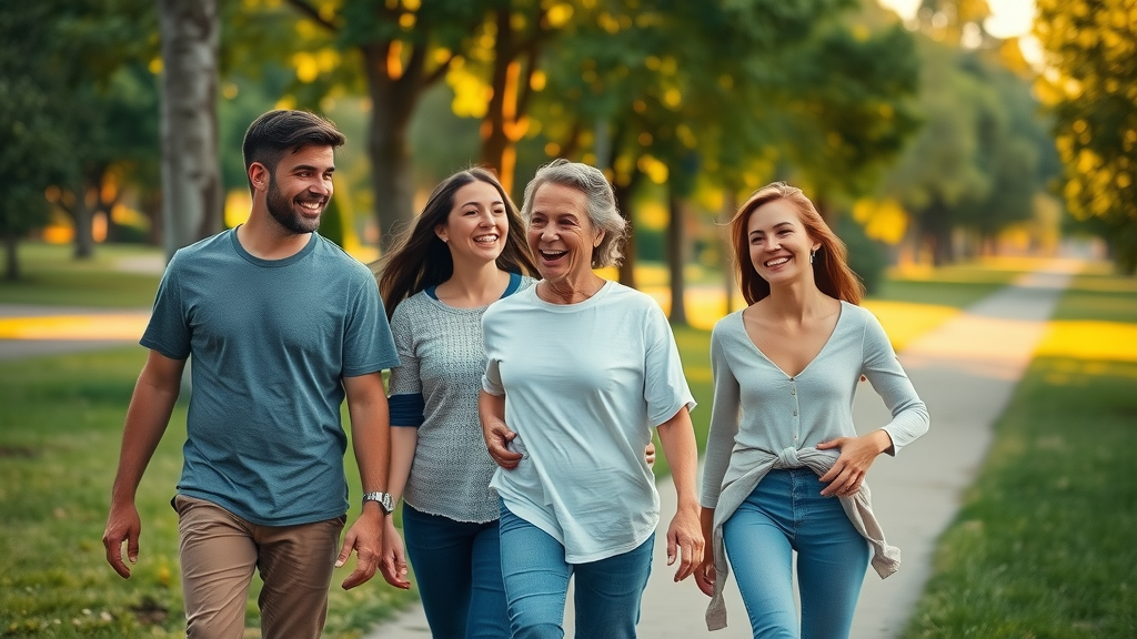 inspiring healthy family preventive healthcare, enjoying walk outdoors, green park, wellness, prevention
