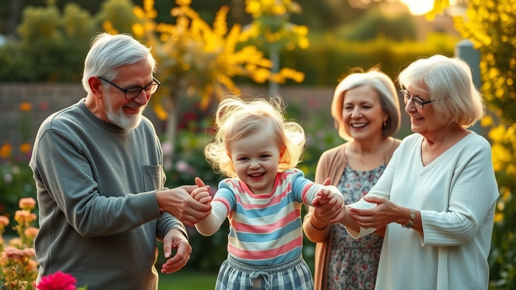 emotional well-being multigenerational family connecting in sunlit garden