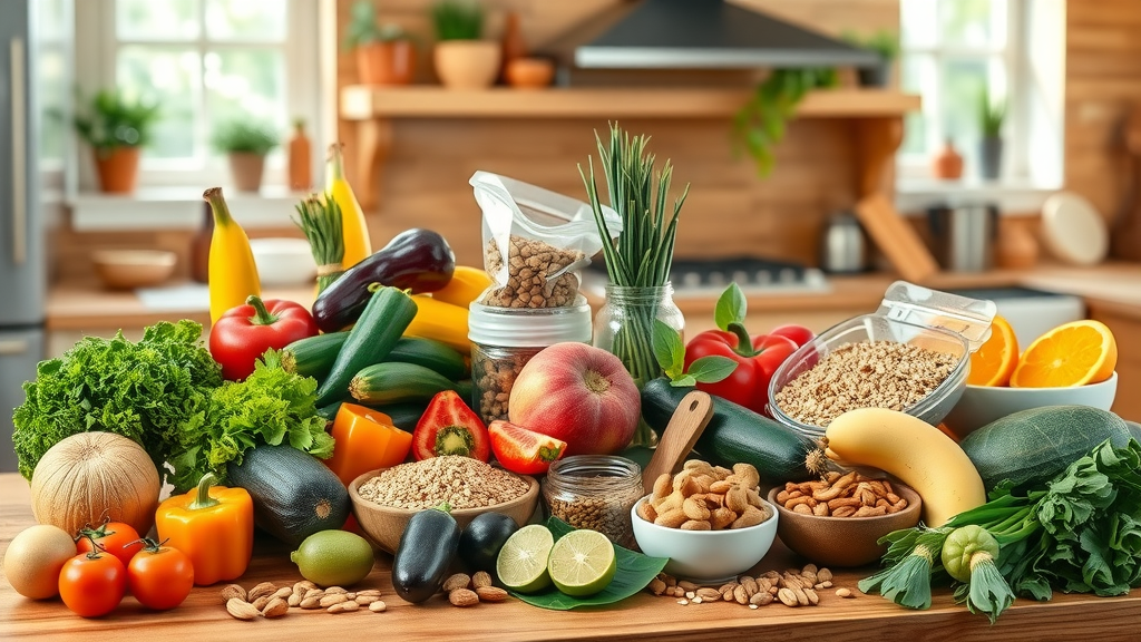 Array of healthy foods for preventive wellness lifestyle on a sunlit kitchen table
