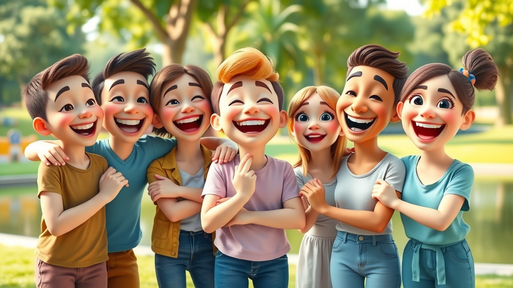 happy friends supporting each other with laughter and friendship, group stress management techniques outdoors