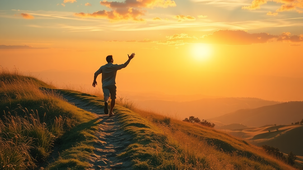 key takeaways for coping strategies: determined person ascending a sunlit hillside