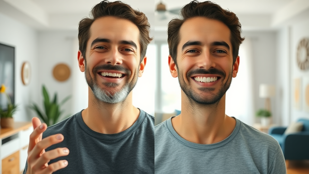 inspired adult man elated before-and-after wellness coaching transformation, health and wellness coaching success