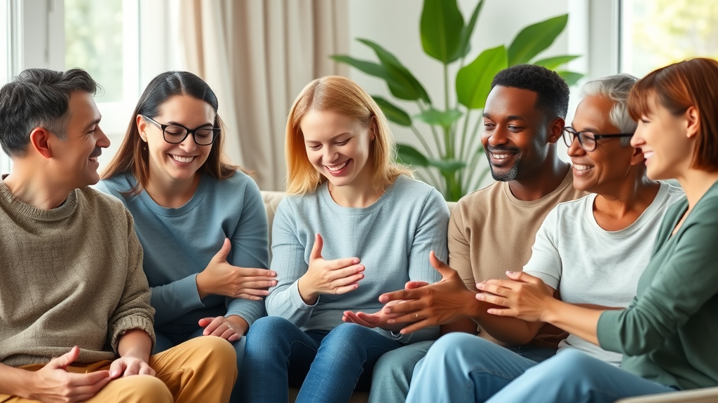 compassionate group of diverse adults supporting each other for mental health and wellness