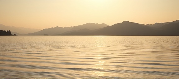 calm wellness balance, centered, journaling by a lakeside, photorealistic, a tranquil lake with mountains in the distance, highly detailed, gentle ripples spreading across water, soft earthy tones, golden hour lighting, shot with a telephoto lens