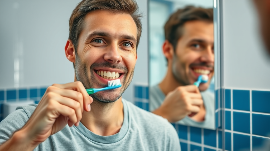 Proper brushing technique for a whiter smile in a Triangle home bathroom, oral hygiene maintenance for healthy teeth