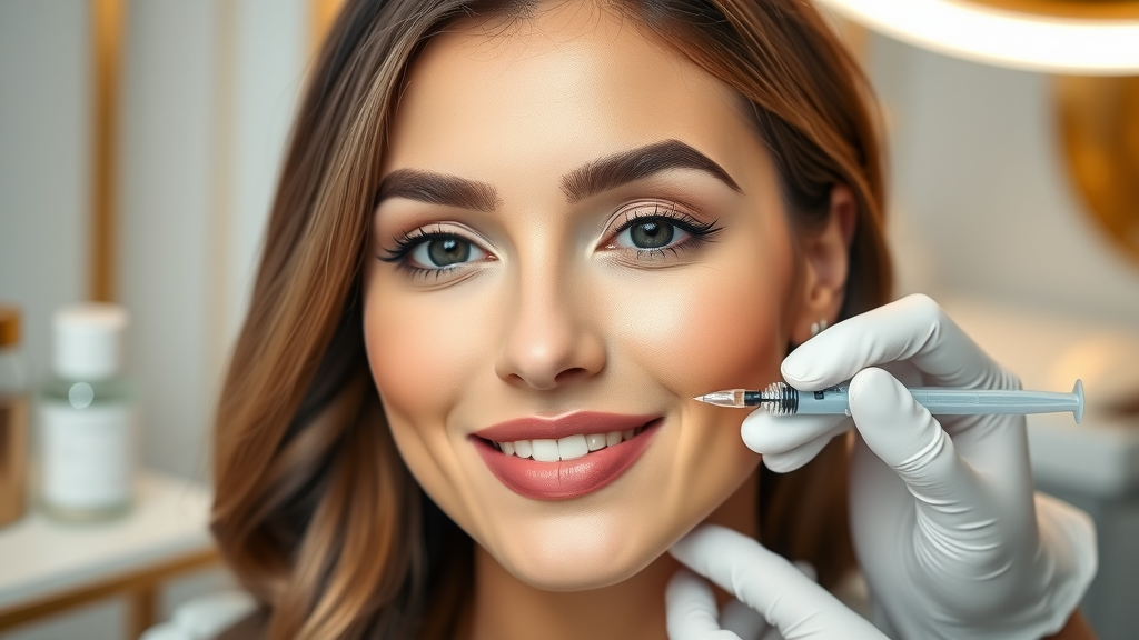 confident woman with smooth youthful skin receives a natural-look filler injection from a nurse at a classy Triangle med spa, demonstrating the expertise and immediate results of dermal fillers.