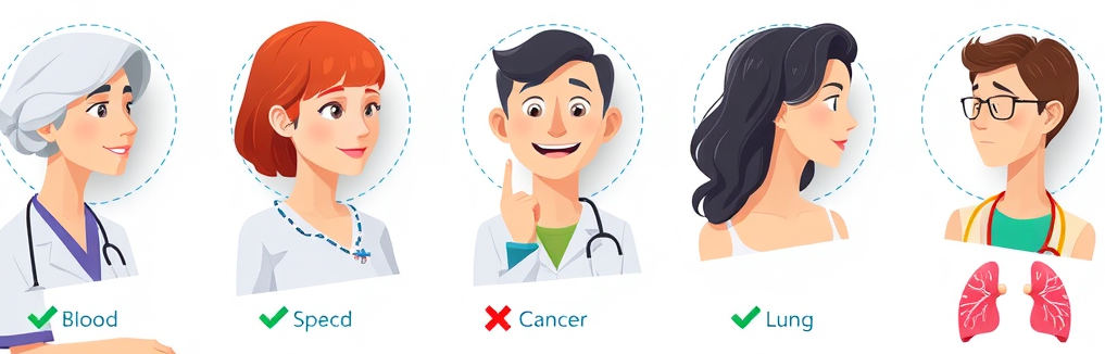 infographic showing five essential health screenings for adults over 40, including blood pressure, cancer, lung, skin, colorectal