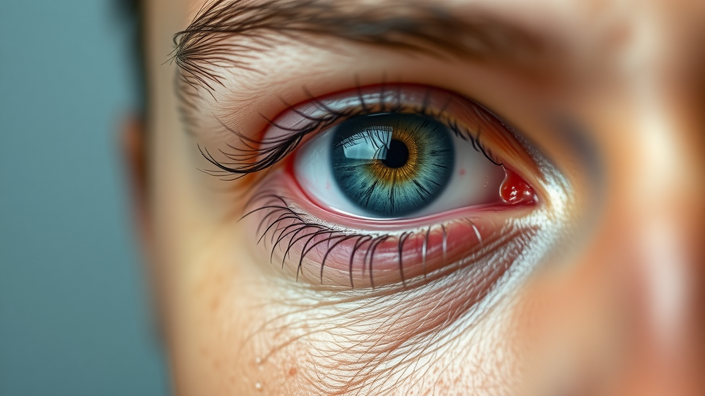 Close-up detailed shot of adult eye with noticeable redness and minor irritation, demonstrating a warning sign for eye health
